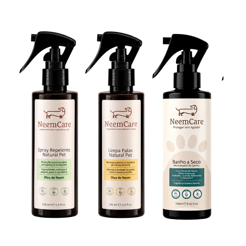 Kit Passeio NeemCare | Repelente, Limpa Patas e Banho a Seco