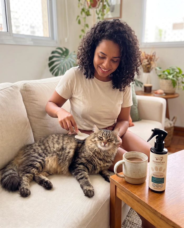 Cliente real com Banho a Seco para Cães e Gatos com Extrato de Neem | Higiene prática com neutralização de odores