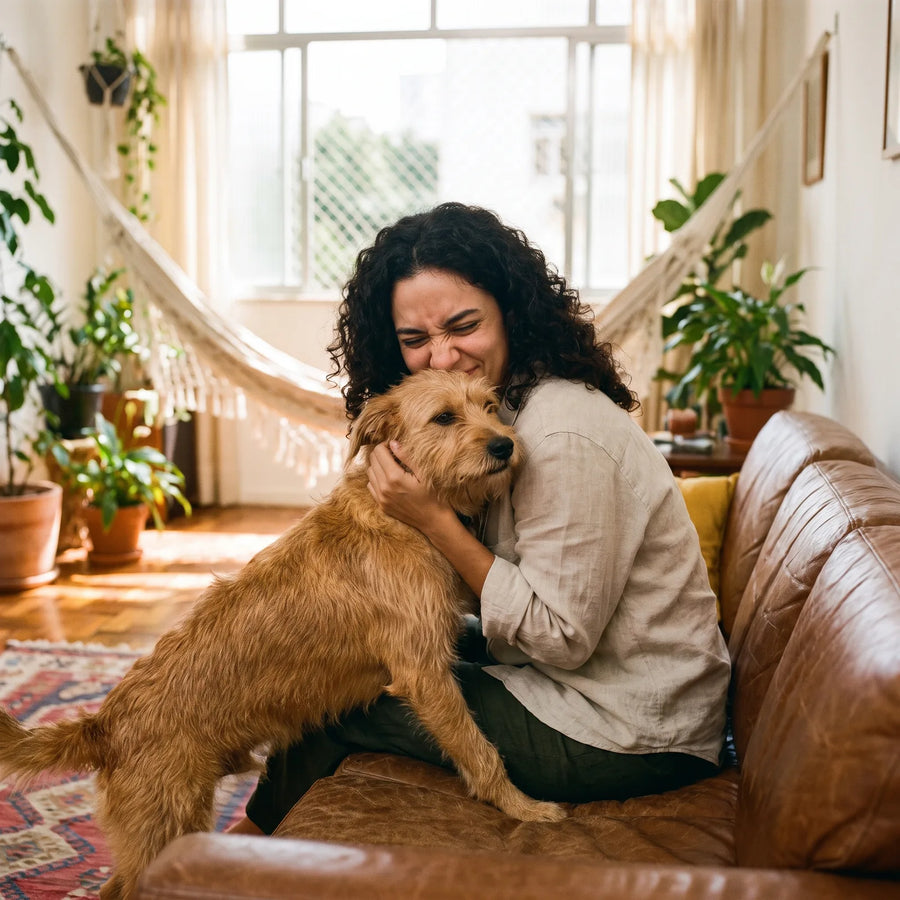 Tutora abraça o cachorro e percebe o cheiro forte da pelagem poucos dias após o banho