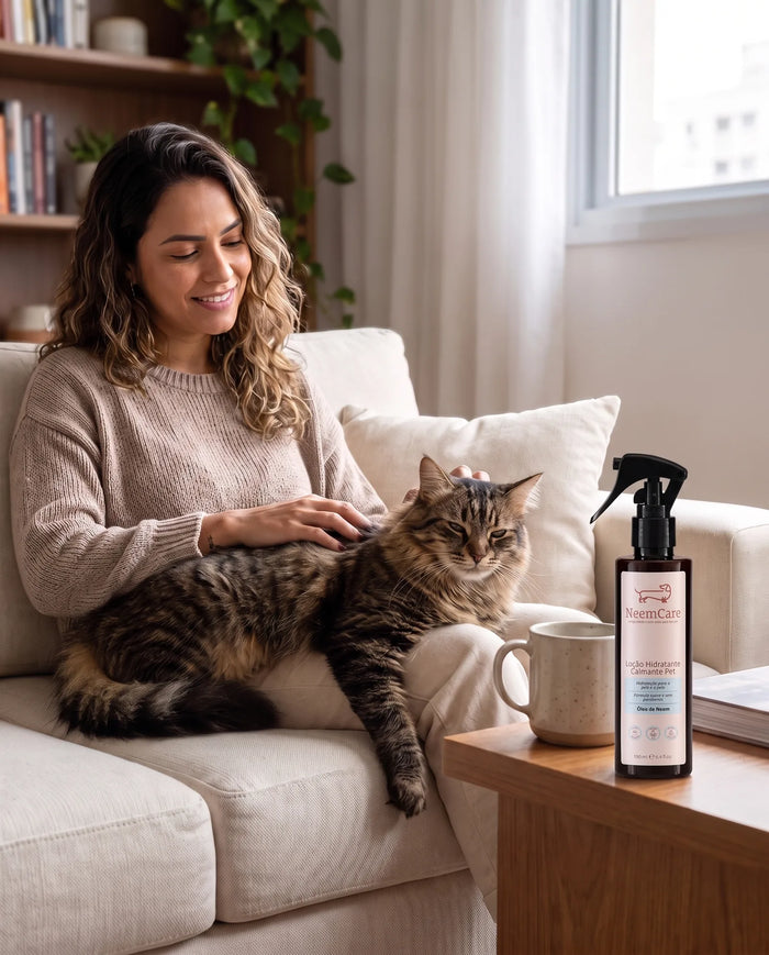 Cliente real com Hidratante Natural para Cães e Gatos com Óleo de Neem | NeemCare