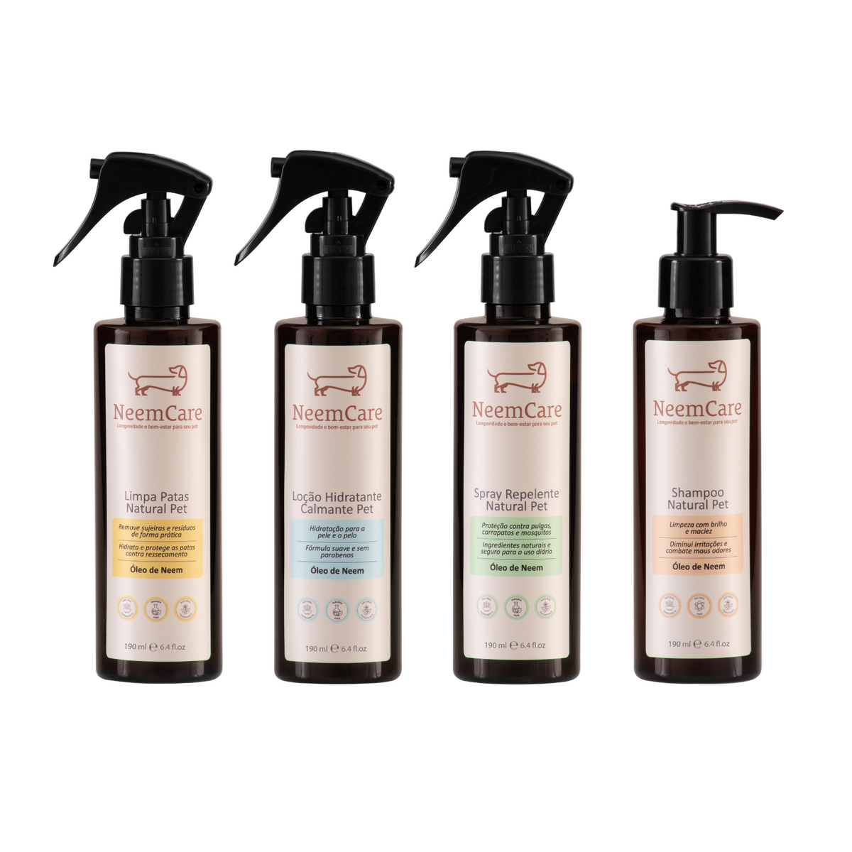 Kit Bem-Estar Natural para Pets | Shampoo, Repelente, Hidratante e Limpa Patas NeemCare