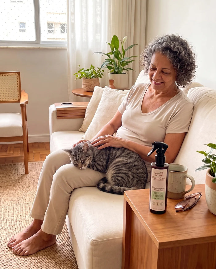 Cliente real com Repelente Natural para Cães e Gatos com Óleo de Neem | Proteção Contra Pulgas e Carrapatos