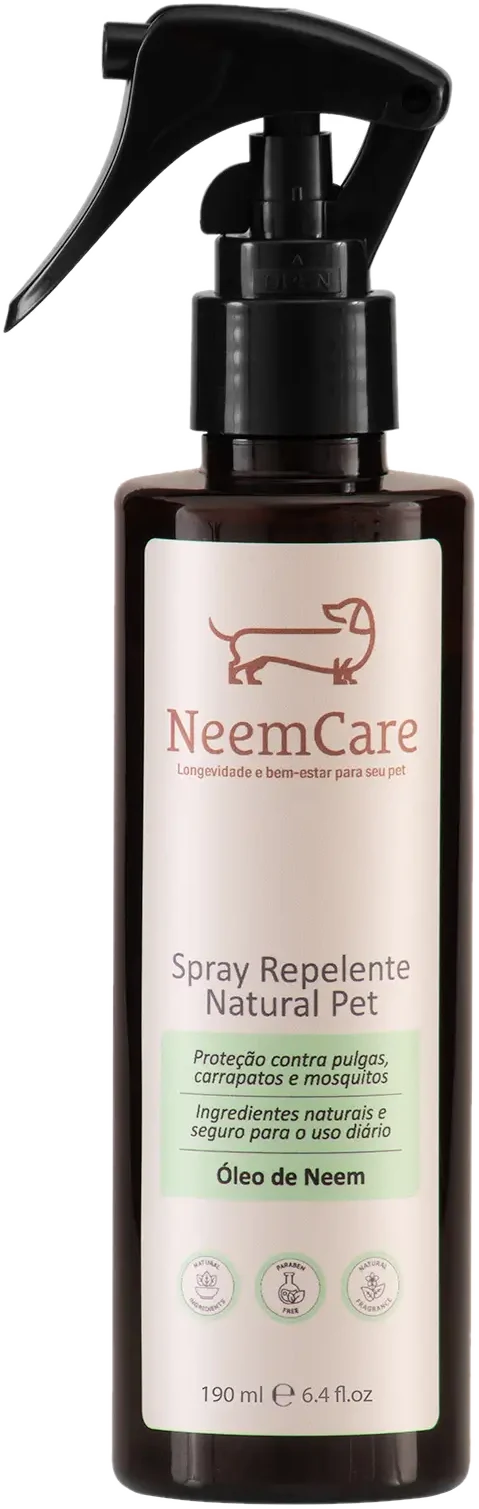 Frasco âmbar do Spray Repelente Natural Pet NeemCare, 190 ml, com borrifador
